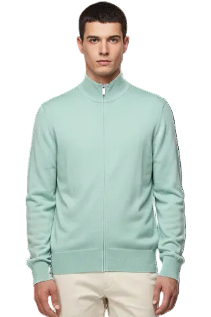Maglia da uomo La Fileria verde acqua con chiusura zip, abbigliamento moda uomo, maglia morbida e moderna
