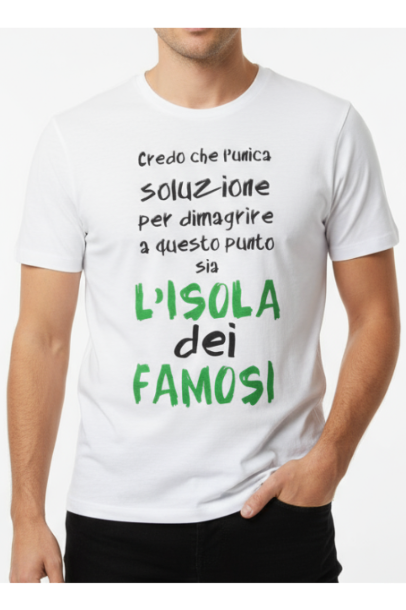 T-Shirt uomo Let's Bubble Isola Dei Famosi bianco, stile sportivo, manica corta e vestibilità comoda, ideale per il tempo libero.