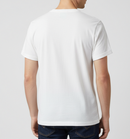 T-shirt uomo Let's Bubble bianca con stampa di personaggi, stile streetwear creativo, abbigliamento sportivo e casual.