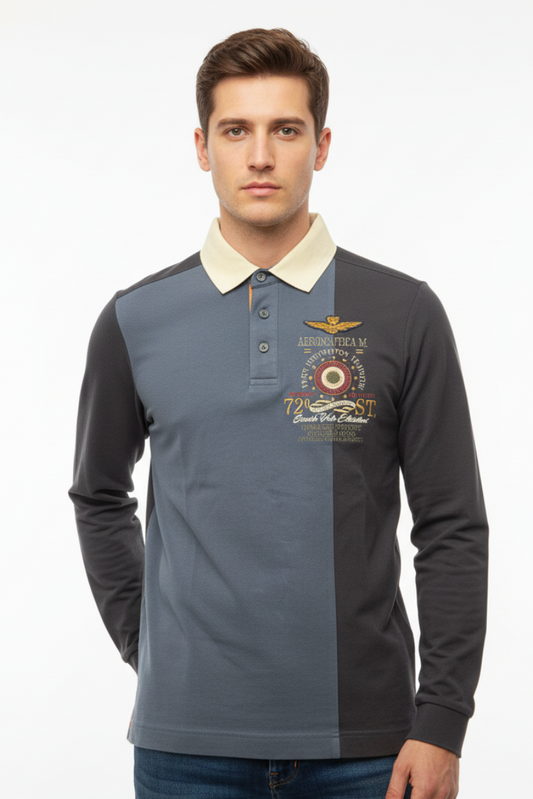Maglia polo uomo Aeronautica Militare grigio maniche lunghe. Indossato