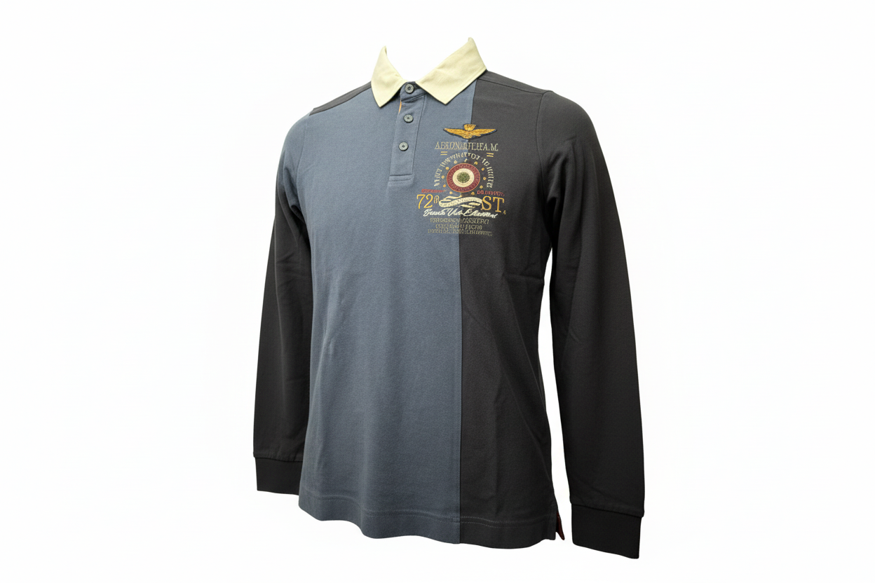 Maglia polo uomo Aeronautica Militare grigio maniche lunghe. Fronte