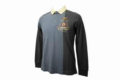 Maglia polo uomo Aeronautica Militare grigio maniche lunghe. Fronte
