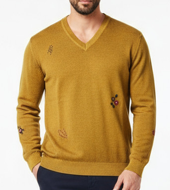 Maglia uomo BOB -  Scollo a V - Lana Ricamata