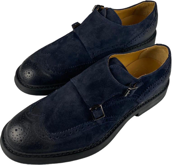 Scarpa uomo Monk Strap Manifatture Etrusche in pelle navy con doppia fibbia, stile elegante e sofisticato.