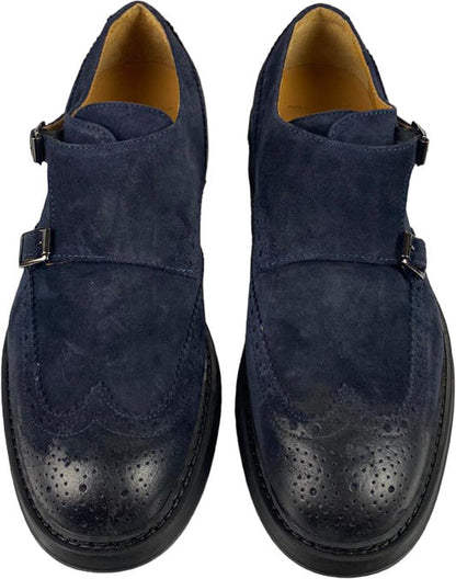 Scarpa monk strap uomo Manifatture Etrusche con doppia fibbia in colore navy, stile moda uomo elegante e classico