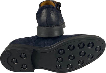 Scarpa uomo Monk Strap Manifatture Etrusche con doppia fibbia in colore Navy, stile moda uomo, dettaglio elegante e di qualità