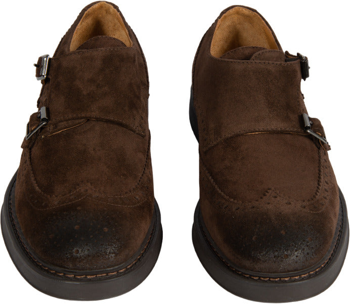 Scarpa uomo Monk Strap Manifatture Etrusche Vivel con doppia fibbia, elegante calzatura in pelle per uomo.