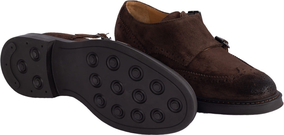 Scarpa uomo Monk Strap Manifatture Etrusche Vivel con doppia fibbia, stile elegante in pelle per moda uomo.