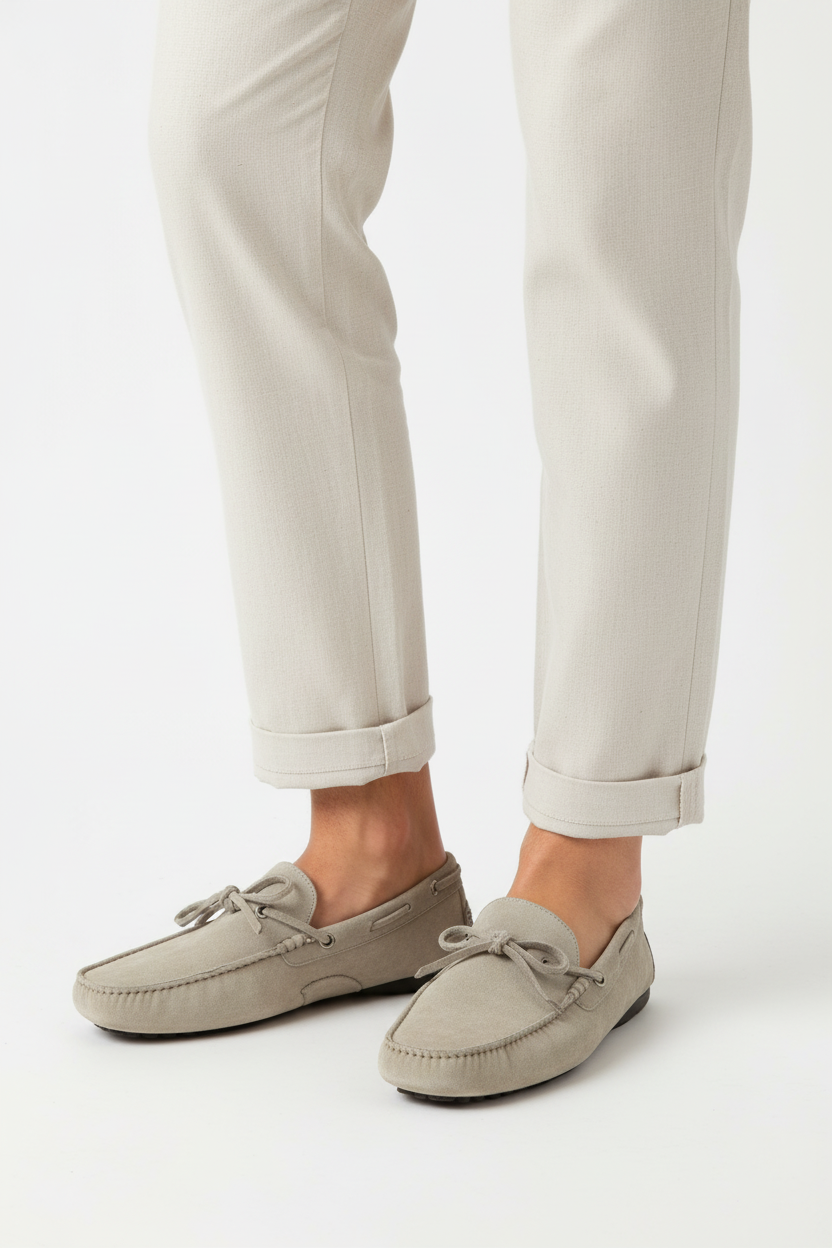 Mocassini beige indossati