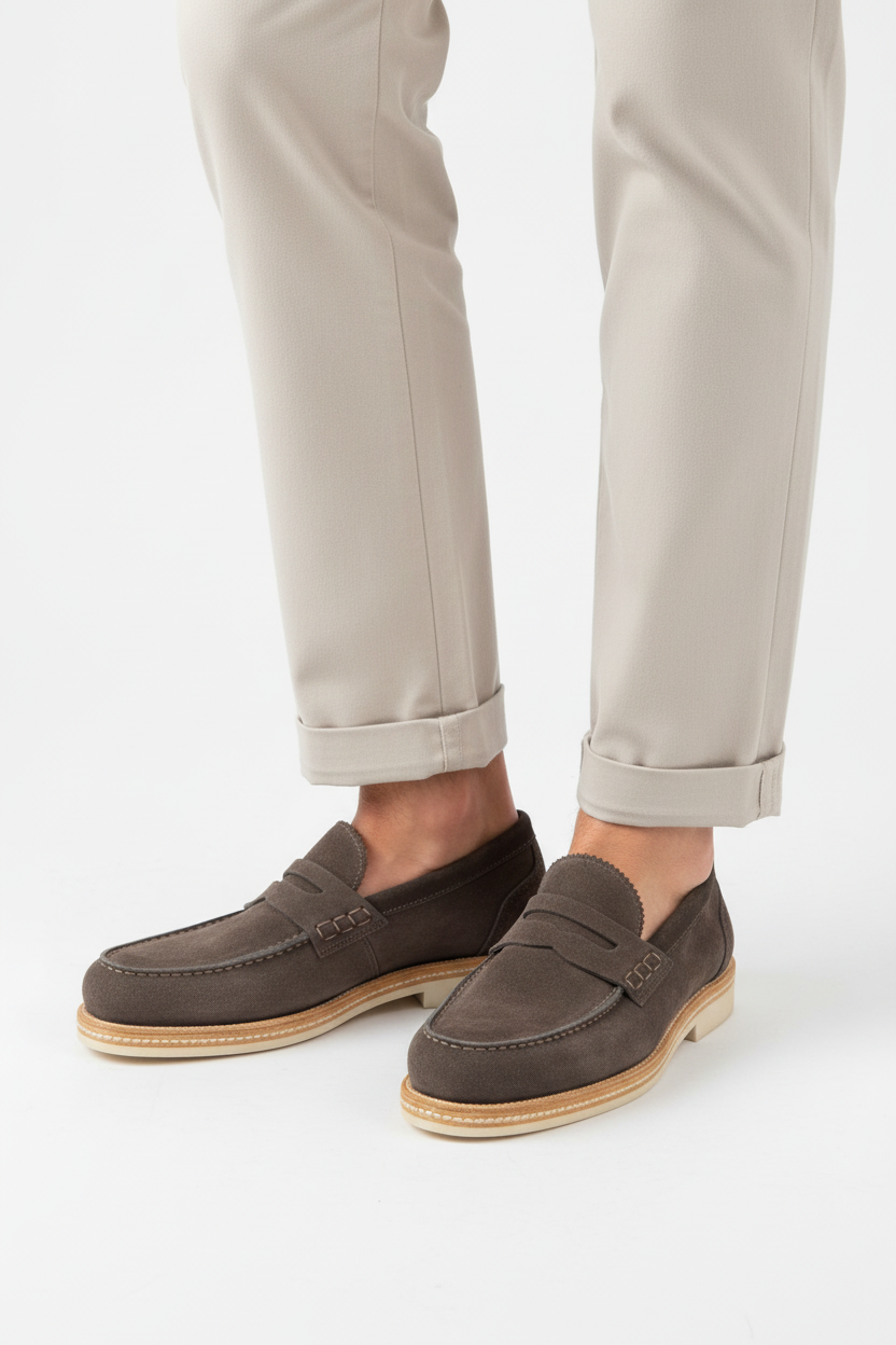 Mocassini grigi indossati