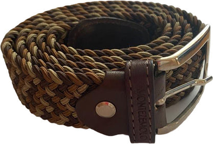Cintura uomo Montezemolo in vera pelle intrecciata marrone, accessori moda uomo, stile elegante e resistente
