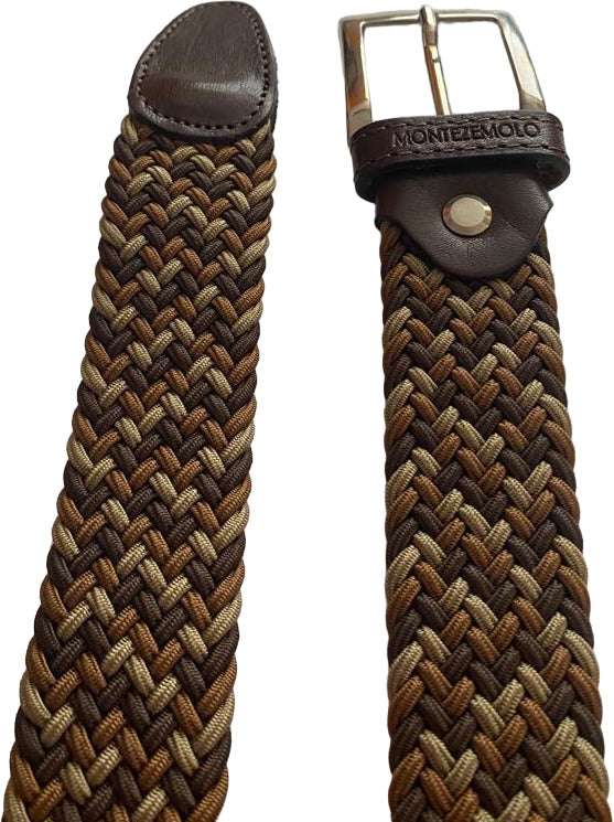 Cintura uomo Montezemolo in vera pelle intrecciata marrone, accessorio di moda per uomo.