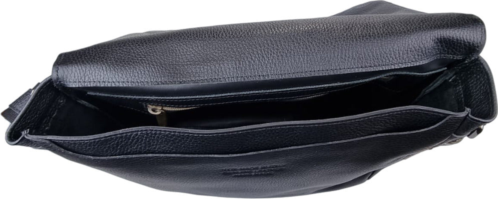 Borsa uomo OFFBAG in pelle nera con tracolla, stile moda uomo, borsa a spalla in pelle di alta qualità.