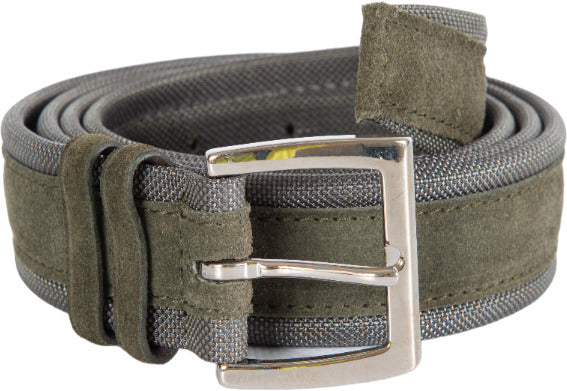 Cintura uomo Orciani Amalfi in suede e nylon Loden/antracite, accessorio di moda con fibbia in metallo.