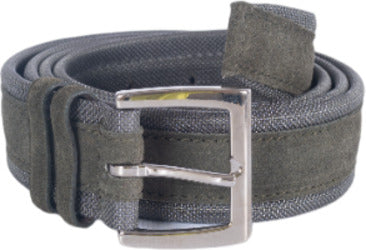 Cintura uomo Orciani Amalfi in suede e nylon, colore Loden e antracite, accessorio moda uomo con fibbia elegante.