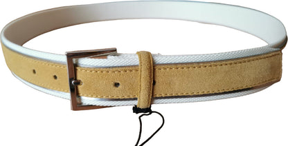 Cintura uomo Orciani Amalfi in suede e tessuto color curry bianco argento, accessorio moda uomo elegante