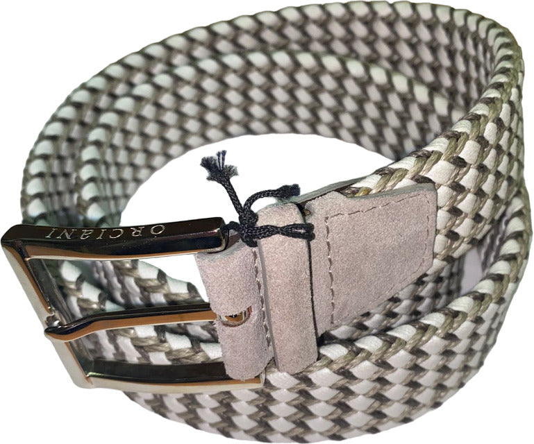 Cintura uomo Orciani intrecciata in pelle bianca, accessorio moda per uomo, con dettagli di stile elegante.