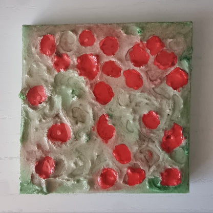 Pabauli (Papavero), Mini tela 10cmdipinta a mx10 cm dipinta mano multi materico con supporto mini cavalletto. Opera unica fornita di certificato di autenticità. Dipinto a mano da AlbarosAtzeni
