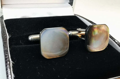 Gemelli per camicia Paolo Da Ponte in madreperla quadrata e acciaio, accessori eleganti per colletto camicia uomo.