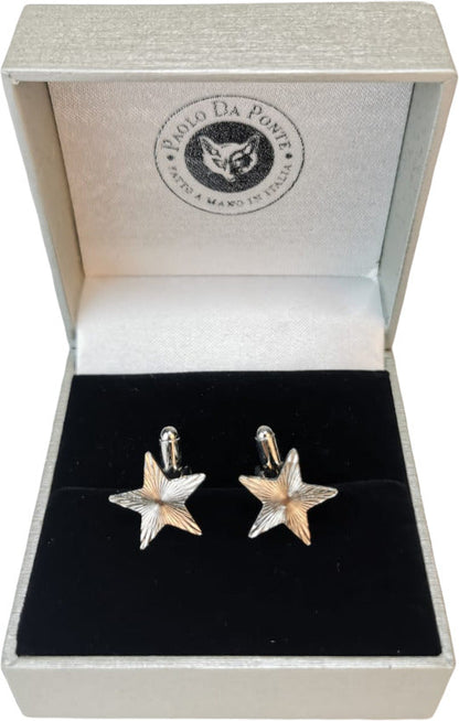 Gemelli per camicia Paolo da Ponte in acciaio con fantasia stella, accessori eleganti per polsini di camicie da uomo.