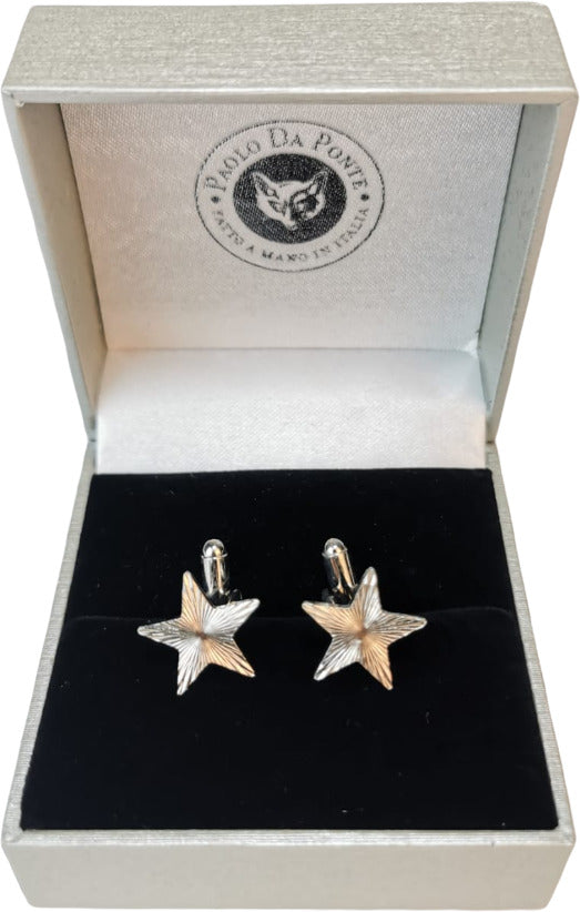 Gemelli per camicia Paolo da Ponte in acciaio con fantasia stella, accessori eleganti per polsini di camicie da uomo.