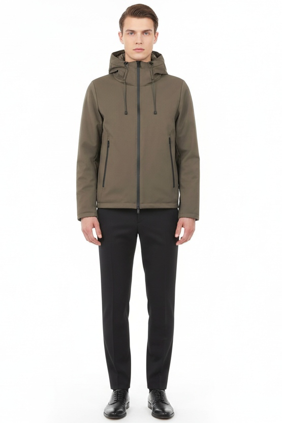 Giubbotto uomo People of Shibuya con cappuccio, colore verde militare, abbigliamento moda uomo, giacca in stile casual.