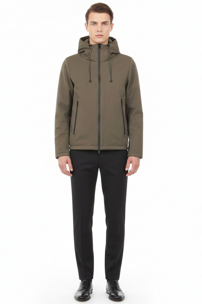 Giubbotto uomo People of Shibuya con cappuccio, colore verde militare, abbigliamento moda uomo, giacca in stile casual.