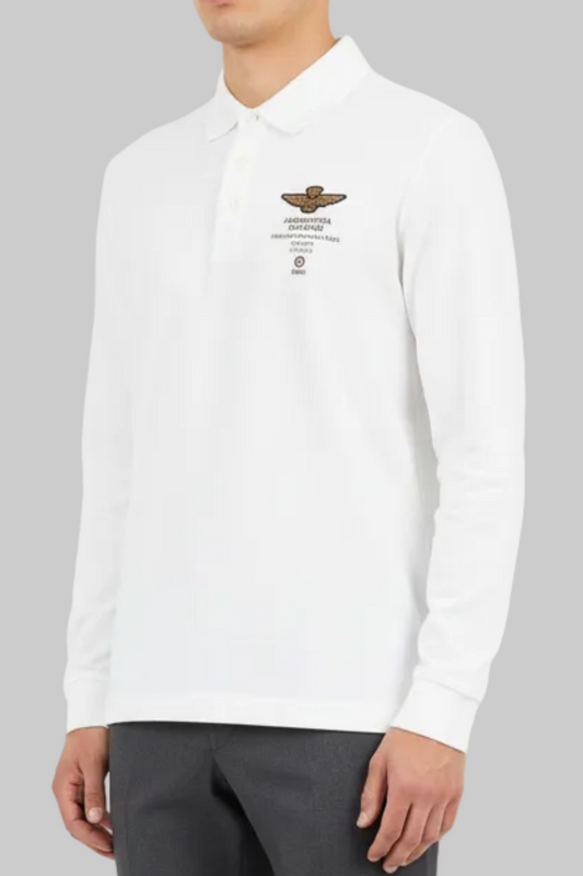 Polo uomo Aeronautica Militare maniche lunghe bianco. Indossato