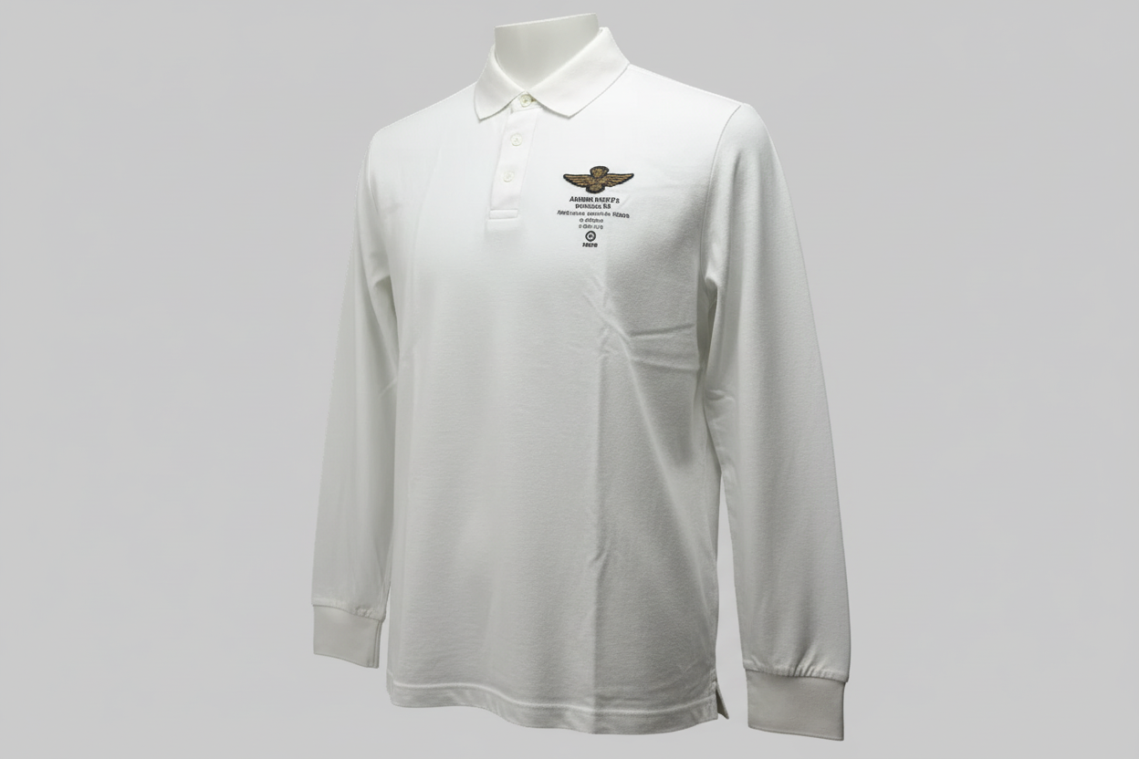 Polo uomo Aeronautica Militare maniche lunghe bianco. Fronte