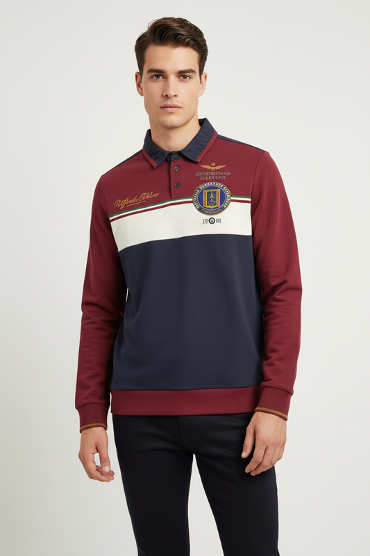 Polo uomo Aeronautica Militare bordeaux maniche lunghe. Indossata