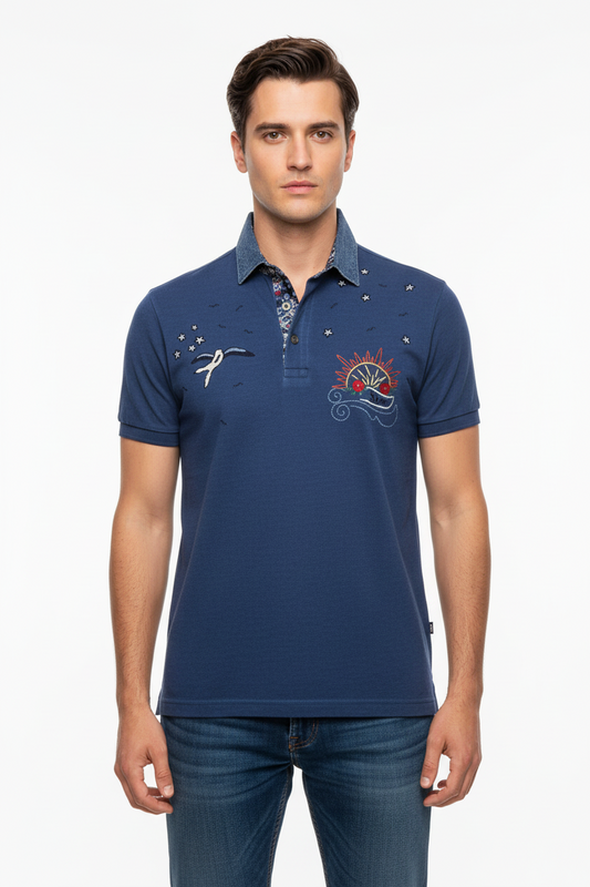 BOB Men's Polo Shirt - Ricky Pattern - Denim Color