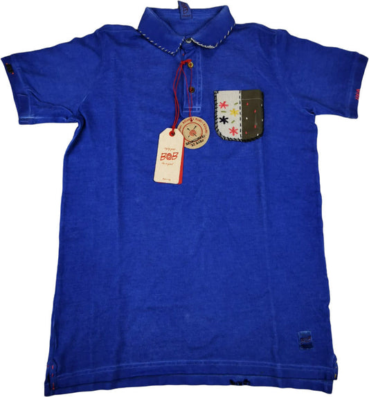 Polo Uomo BOB - Ricky Fantasia con taschino - Colore Denim