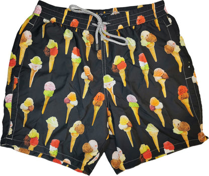 Boxer uomo Portofino 1962 fantasia cono gelato nero, costume da bagno sportivo e casual, stile estivo e comodo.