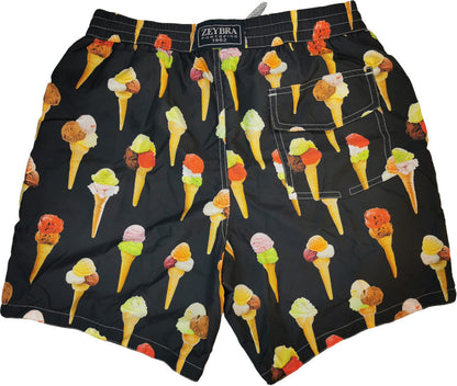 Boxer uomo Portofino 1962 fantasia cono gelato nero, pantaloncini sportivi da bagno, design vivace e colore nero.