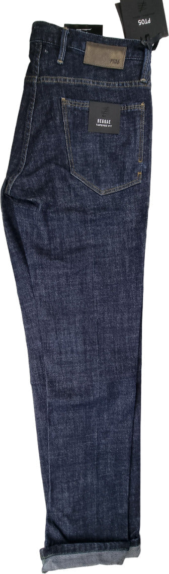 Jeans uomo PT 05 Denim Reggae tapered fit, abbigliamento uomo, frontale con dettagli classici in denim blu.