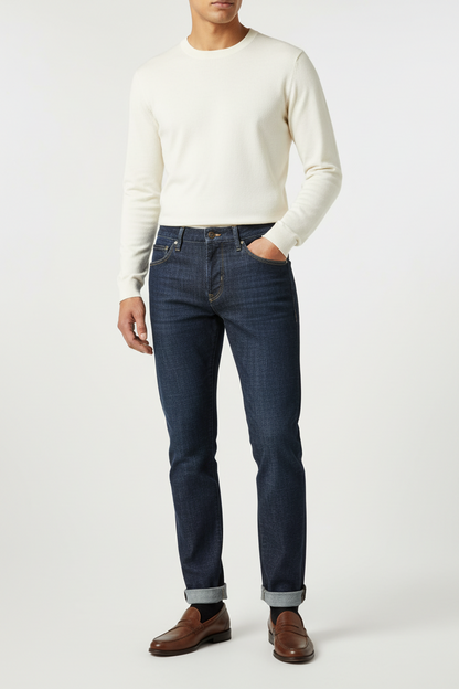 Jeans uomo PT 05 Denim Reggae tapered fit, pantaloni in denim blu con vestibilità aderente e dettagli classici.