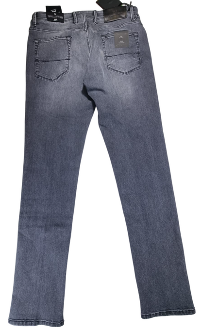 Jeans uomo PT 05 Traveller denim grigi, moda uomo, pantaloni in denim grigio con tasche e cuciture visibili.