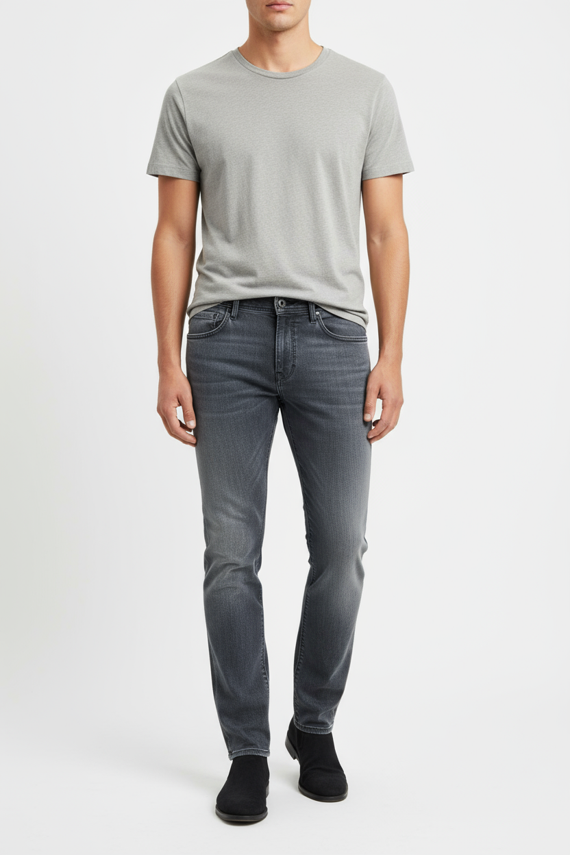 Jeans uomo PT 05 Traveller denim grigio, modello casual in denim grigio con dettagli di moda, vista frontale.