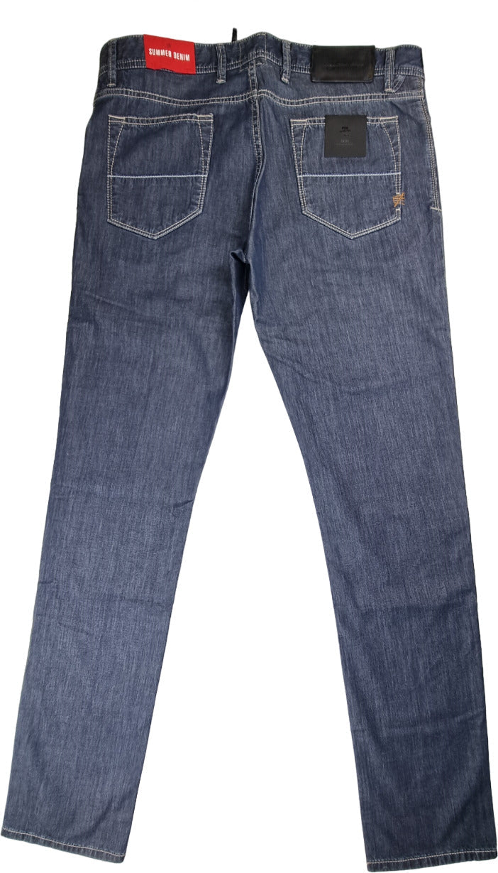 Jeans uomo PT 05 Summer Denim, 5 tasche, leggero stretch, blu tonalità grigia, vestibilità comoda, moda uomo elegante.