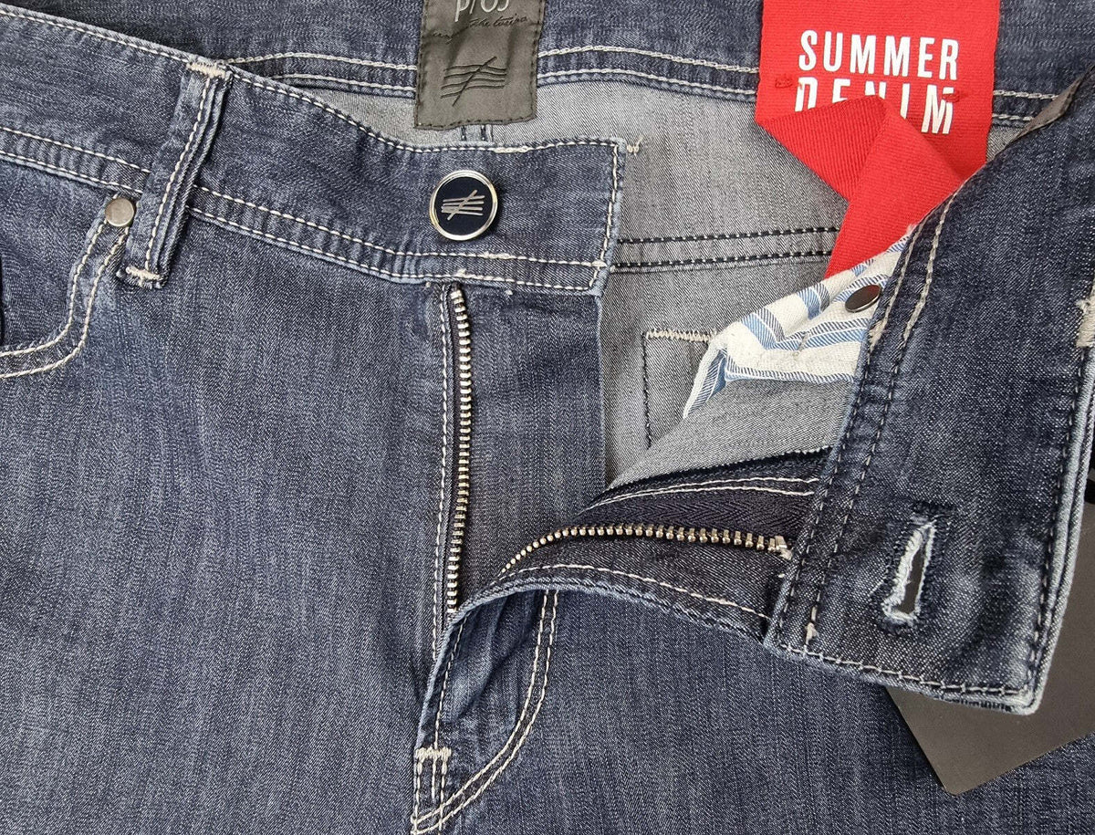 Jeans uomo PT 05 Summer Denim, 5 tasche, leggero stretch blu e tonalità grigia, abbigliamento casual di moda per uomo.