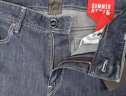 Jeans uomo PT 05 Summer Denim, 5 tasche, leggero stretch blu e tonalità grigia, abbigliamento casual di moda per uomo.