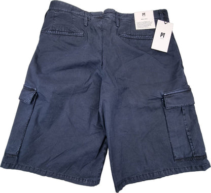 Pantaloncini Bermuda uomo PT Torino cargo vintage blu, stile casual con tasche, in denim scuro, moda uomo.