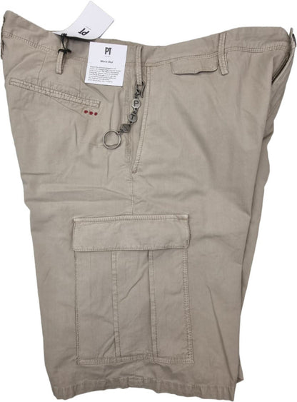 Bermuda uomo PT Torino cargo tinta unita beige, pantaloncini moda uomo in cotone, vista frontale su sfondo neutro