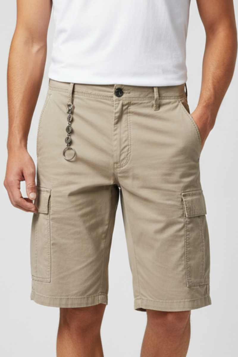 Bermuda uomo PT Torino cargo tinta unita beige, pantaloncini moda uomo, abbigliamento casual con tasche laterali.