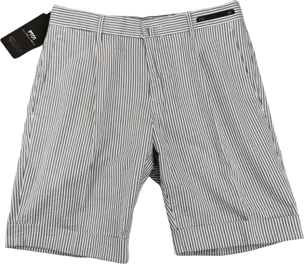 Bermuda uomo PT Torino con righe bianche e denim, pantaloncini moda uomo in tessuto leggero e stile casual