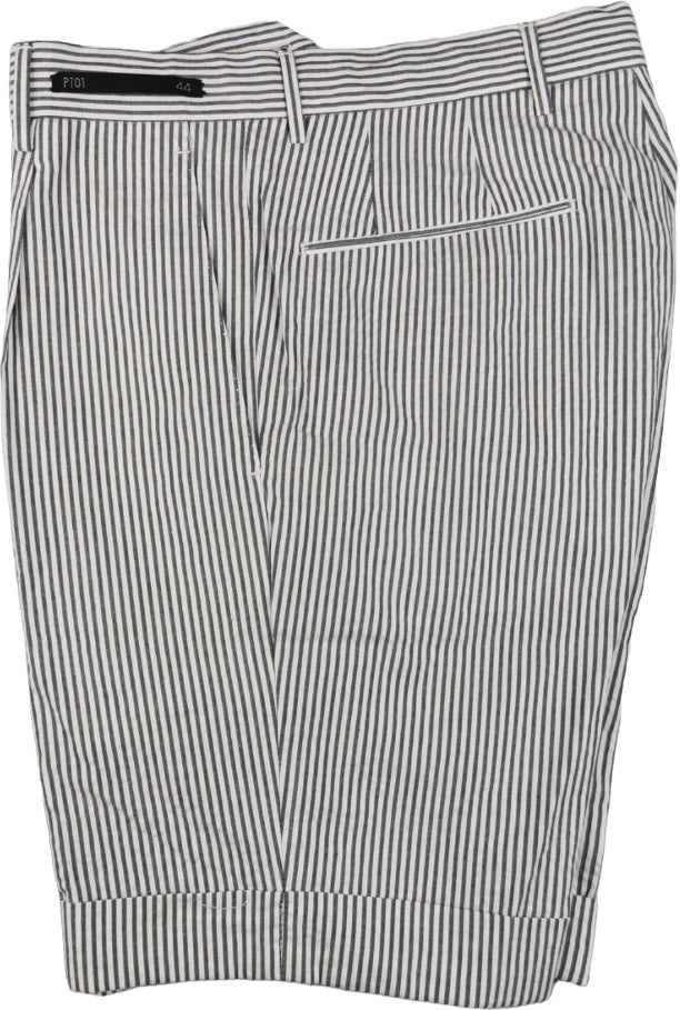 Pantaloncini Bermuda uomo PT Torino con righe bianco e denim, tessuto leggero e stile casual, ideale per l'estate.
