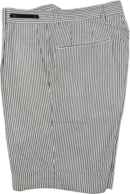 Pantaloncini Bermuda uomo PT Torino con righe bianco e denim, tessuto leggero e stile casual, ideale per l'estate.
