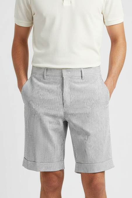 Bermuda uomo PT Torino a righe bianco e denim, pantaloncini moda uomo, tessuto leggero e stile casual.