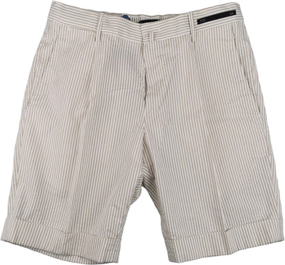 Bermuda uomo PT Torino a righe bianco e beige, pantaloncini di moda per uomo, dettaglio del tessuto e design a righe