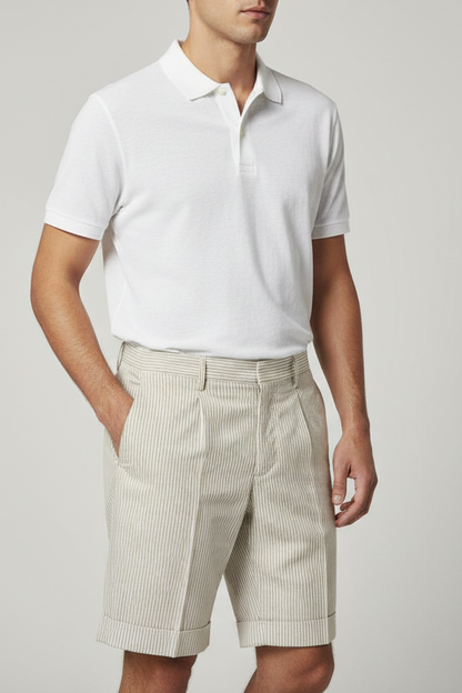 Bermuda uomo PT Torino a righe bianco e beige, pantaloncini di moda per uomo, dettaglio del tessuto e stile estivo